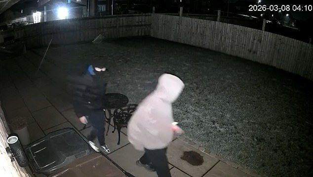 The thieves walked into Mr Carey's garden, unbothered by the bright security lights