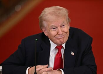 President Donald Trump listens during a roundtable to "save college sports" in the East Room of the White House in Washington, D.C., on March 6, 2026.