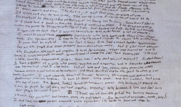 A private forensic team has claimed that the final lines of the note, where Cobain appears to bid farewell to his wife and daughter, may have been written by someone else