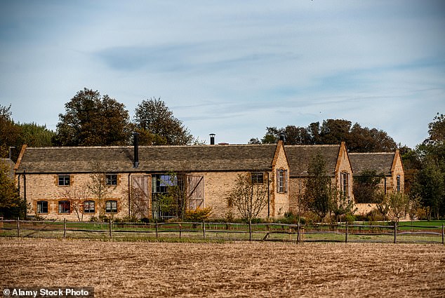 The pair retreat to the converted barn (pictured) in the Cotswolds at weekends from their £25 million West London mansion