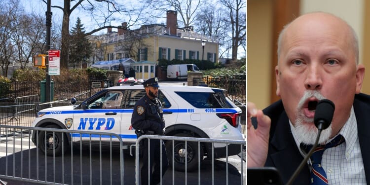 A New York Police Department officer stands guard outside of Gracie Mansion Monday in New York City. Two suspects were arrested Saturday on charges of throwing bombs that did not explode during a far-right protest outside the mansion. Meanwhile, Texas GOP Rep. Chip Roy, right, has called for a pause on immigration from Muslim-majority countries.