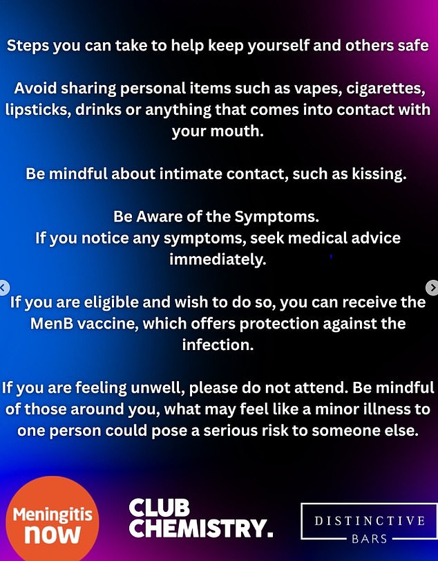 The nightclub posted a statement on its social media platforms on Monday urging clubbers to ensure the safety of themselves and others. One of the measures it highlighted was to avoid 'kissing'