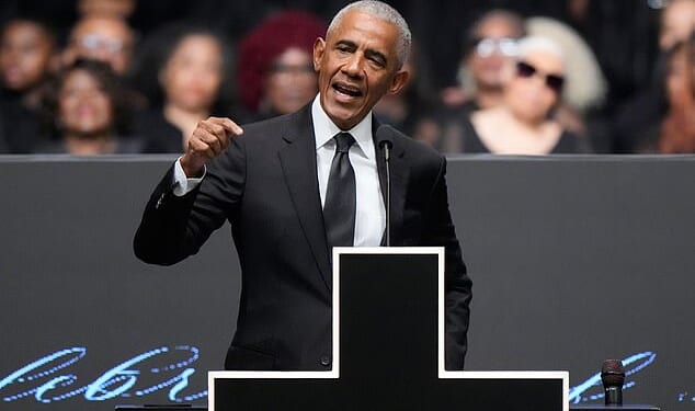 Former President Barack Obama speaks during the Public Homegoing Service for the Rev. Jesse Jackson at the House of Hope in Chicago, Friday