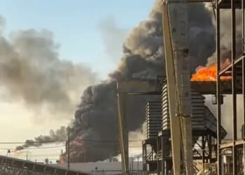 A massive oil refinery in Port Arthur, Texas burst into flames, sending smoke billowing through the air Monday night