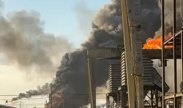 A massive oil refinery in Port Arthur, Texas burst into flames, sending smoke billowing through the air Monday night
