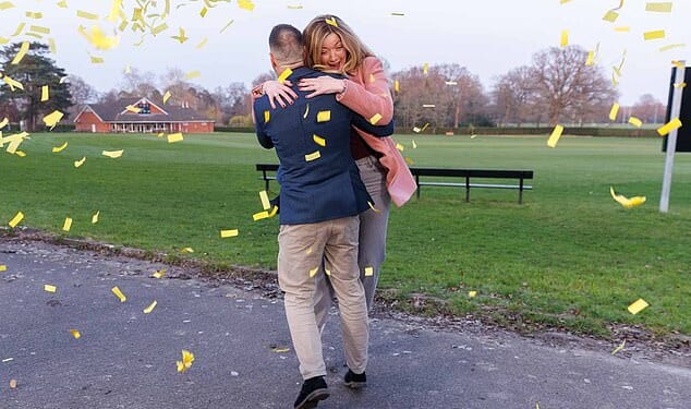 Steph Churchill (pictured with her husband Rob), 36, scooped the Omaze monthly Millionaire Draw but she proved hard to track down because she had not provided a phone number