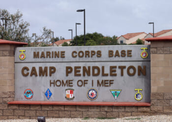 The entrance to Marine Corps base Camp Pendleton is seen on Sept. 22, 2015, in Oceanside, California.