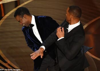 Will Smith (R) slapped Chris Rock onstage during the 94th Oscars at the Dolby Theatre in Hollywood in 2022