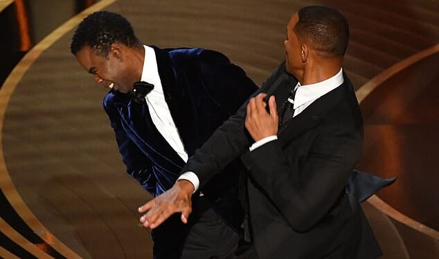 Will Smith (R) slapped Chris Rock onstage during the 94th Oscars at the Dolby Theatre in Hollywood in 2022