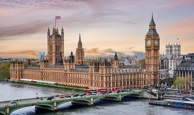 The partner of a Labour MP has reportedly been arrested on suspicion of spying for China along with two others. Pictured: Houses of Parliament in London