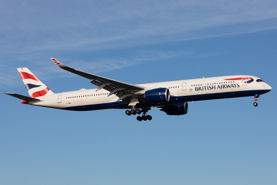 A British Airways Airbus A350 landing at London Heathrow Airport.