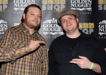 Corey "Big Hoss" Harrison and cast member Gus Langley arrive at the opening of "Pawn Shop Live!," a parody of History's "Pawn Stars" television series, at the Golden Nugget Hotel & Casino on Jan. 30, 2014, in Las Vegas, Nevada.