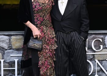 Penny Lancaster said Rod Stewart is 'demanding and still lays it on thick' as she revealed how they keep their sex life 'hot' in a new interview on Friday (pictured last month)
