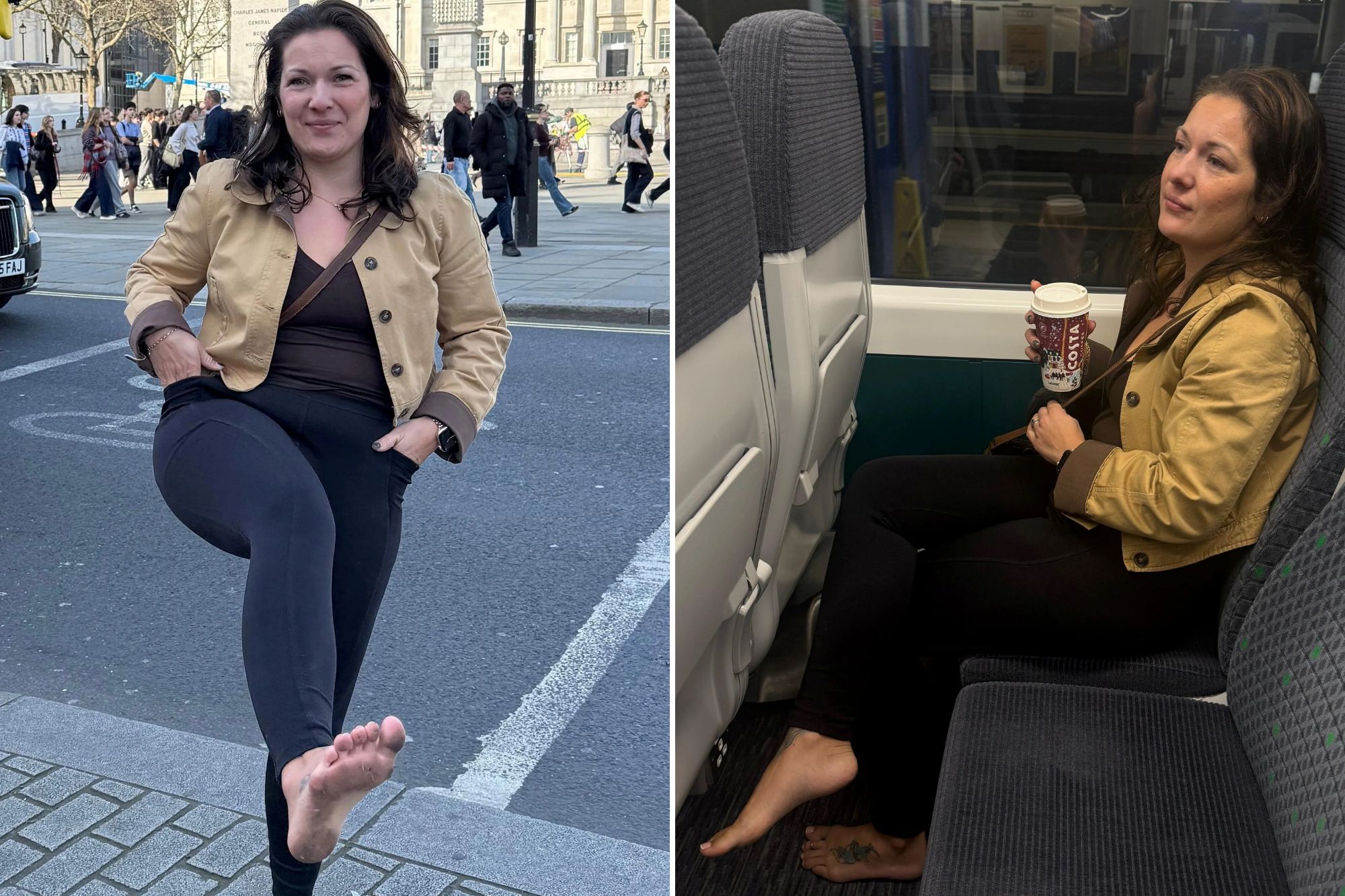 An image collage containing 2 images, Image 1 shows My kids and I are always barefoot - it's not dirty, shoes are unnatural, Image 2 shows My kids and I are always barefoot - it's not dirty, shoes are unnatural