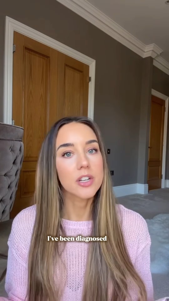 A woman with long blonde hair and a pink sweater says, "I've been diagnosed."