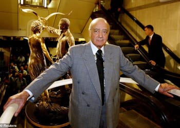 Former Harrods chairman Mohamed Al Fayed (pictured) unveils a memorial to his son Dodi and Britain's Diana Princess of Wales at Harrods in London