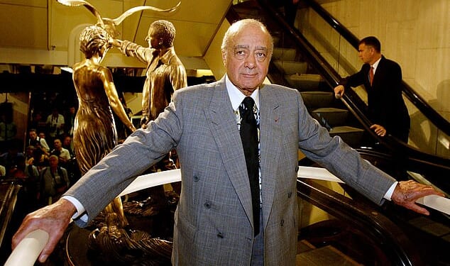 Former Harrods chairman Mohamed Al Fayed (pictured) unveils a memorial to his son Dodi and Britain's Diana Princess of Wales at Harrods in London