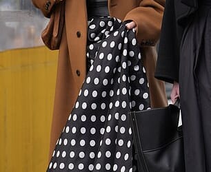 A floor-sweeping polka dot maxi dress