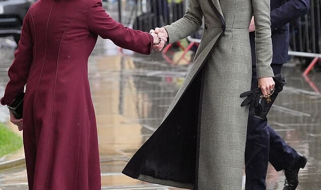 The Prince and Princess of Wales arrive for the start of the ceremony today