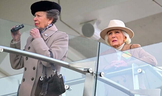 The Princess Royal and Mary Berry were spotted cheering on the horses as the Cheltenham Races came to a dramatic close