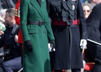 The Princess of Wales donned an elegant green coat and hat as visited the Irish Guards for a St Patrick's Day parade