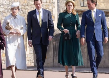 Princesses Eugenie (left) and Beatrice (right) with their husbands at the royal family's Easter Sunday church service in 2025