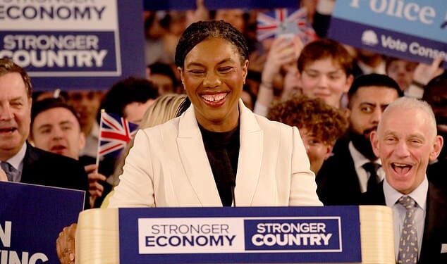 Conservative leader Kemi Badenoch today assembled a throng of supporters for her party's local elections push