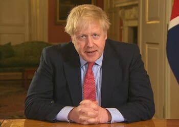 Then prime minister Boris Johnson addresses the nation from 10 Downing Street as he announces the start of the Covid-19 Lockdown on March 23, 2020
