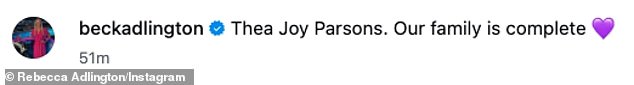 Rebecca Adlington has confirmed the birth of her third child, after suffering two heartbreaking miscarriages in the space of three years