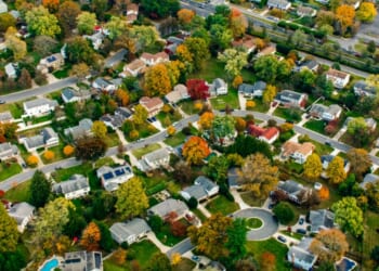 An overhead shot of a suburb in Washington, DC on Dec. 25, 2024.