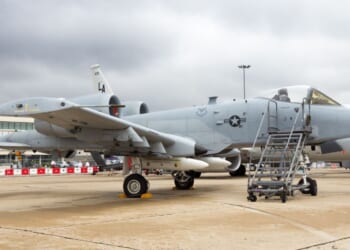 An A-10A Warthog combat plane from Davis-Monthan Air Force Base on display at the 51st International Paris Air show on June 18, 2015.