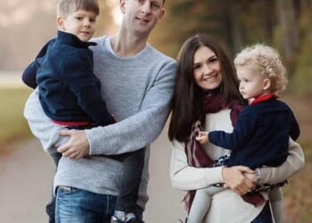 Monika Rubacha (pictured middle right) killed her two children Josh James, 14, and Emma James, 11, while her husband Richard James (left) was away in South America on a business trip