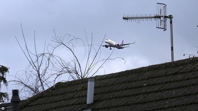 Postcodes located close to Gatwick Airport were also badly affected, including RH7 in Lingfield, Surrey. Pictured: A plane comes into land over nearby Shipley Bridge