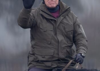 Andrew Mountbatten-Windsor on horseback on the grounds of Windsor Castle earlier this year