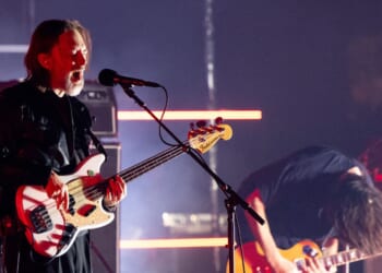 Musicians Thom Yorke and Jonny Greenwood, founding members of Radiohead, perform onstage with The Smile during the "Light for Attracting Attention Tour" at Shrine Auditorium and Expo Hall on Dec. 21, 2022, in Los Angeles, California.
