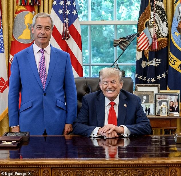 Reform leader Farage and the US President in the Oval Office at the White House last year