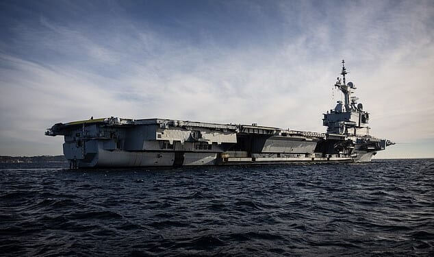 A French sailor appears to have accidently revealed the position of an aircraft carrier after recording a run on the fitness app Strava while jogging on deck (stock image of Charles-de-Gaulle)