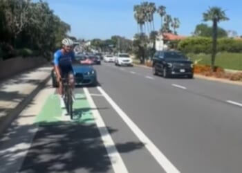 Luke Fetzer and Ben Byra (pictured) were riding in the bike lane on the East Coast Highway in Newport Beach when an angry BMW driver dangerous tailed them