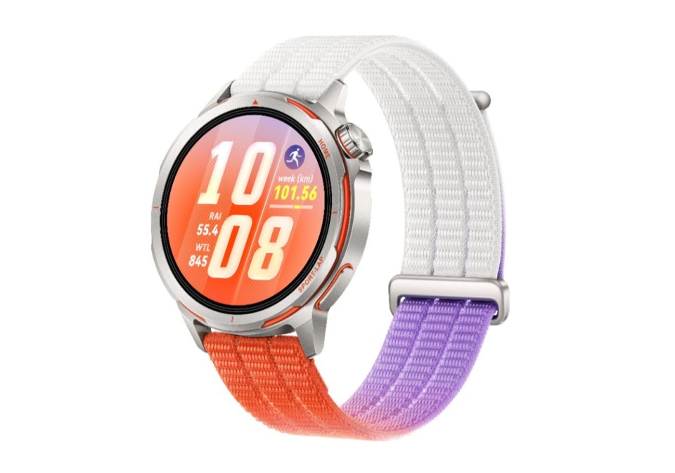Illustration of a smartwatch with a colorful display and a two-toned band.