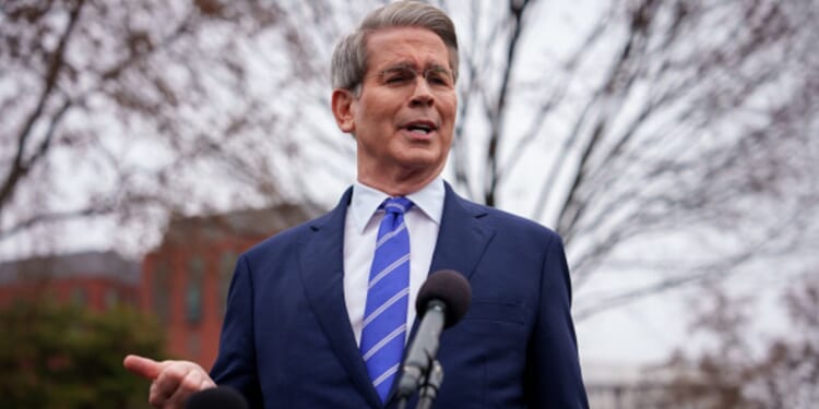 Treasury Secretary Scott Bessent gives outdoor press conference on March 13, 2025.