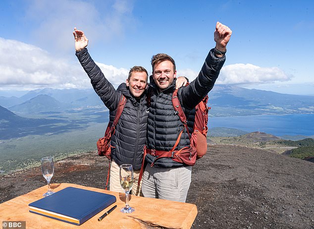 It was confirmed on Monday that the Radio 2 star has been sacked by the BBC following a complaint about his personal conduct; Pictured with his husband Sam Vaughn on Celebrity Race Across The World in 2024, which they won