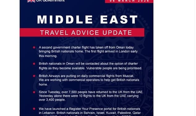 The UK government has confirmed that a second repatriation flight for British nationals has taken off from Oman