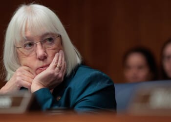 Sen. Patty Murray (D-WA) listens while National Institutes of Health Director Jayanta Bhattacharya testifies in the Dirksen Senate Office Building on Capitol Hill in Washington, DC on Feb. 3, 2026.