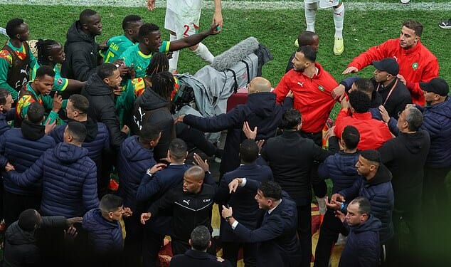Players from Senegal and Morocco clashed after the penalty award before Senegal walked off