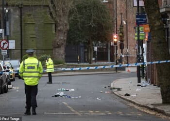 The scene on Friar Gate, Derby, after multiple pedestrians were struck by a car last night