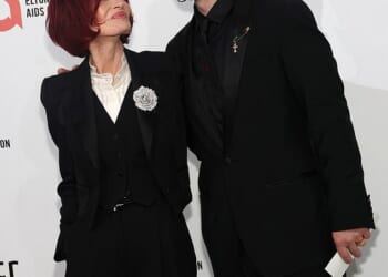 Sharon Osbourne smiled with her son Jack as he made his first public appearance on Sunday since welcoming a daughter at the Elton John AIDS Foundation Academy Awards