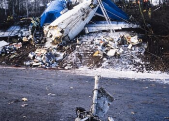 The British Midland Airways plane onto the M1 embankment at Kegworth on January 9, 1989