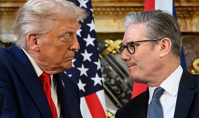 Donald Trump last night told Sir Keir Starmer he does not need the Royal Navy's aircraft carriers in a new blow to the so-called Special Relationship. Pictured: The two leaders in September last year