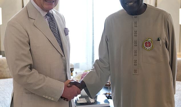 King Charles and President of Nigeria Bola Ahmed Tinubu held a meeting in a hotel in Dubai, as they attended the Cop28 summit in 2023
