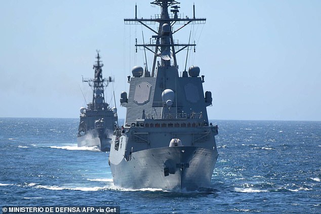 Madrid said the frigate Cristobal Colon would join French and Greek ships in the Eastern Mediterranean 'offer protection and aerial defence' and 'support any evacuation of civilians'